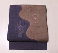 未使用/  汕頭刺繍の紬の名古屋帯