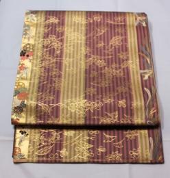 リサイクル/ 縞に金彩柄と唐織の袋帯